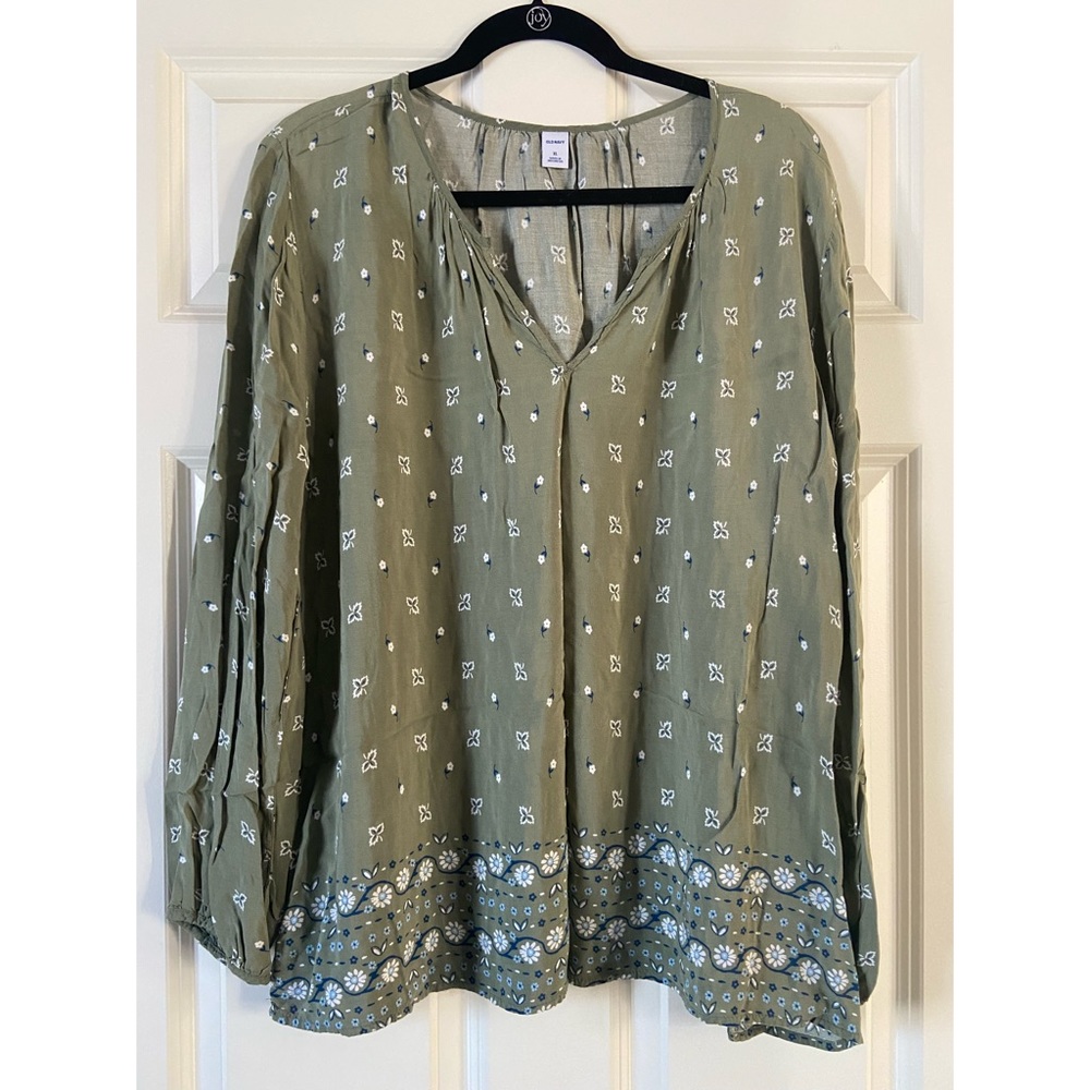 Army Green Long Sleeve Printed Top